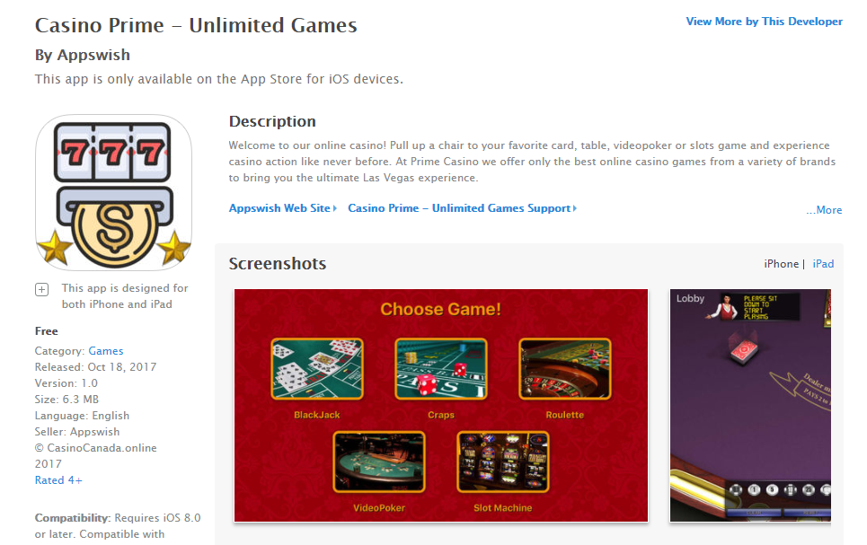 Casino Prime Unlimited App Screen